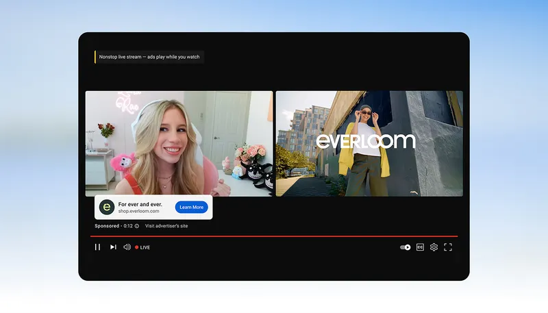 Illustration des publicités "Côte à côte" non interruptives : la pub apparaît à côté du stream, dans le même cadre vidéo.