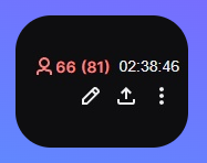 Capture de l'affichage de viewers sur Twitch, avec le nombre actuel de viewers, 66, suivi du nombre de personnes dans le tchat, 81, entre parenthèses.