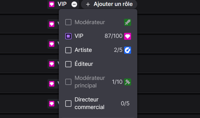 Ecran de selection des roles sur twitch avec la nouvelle option "Directeur commercial"