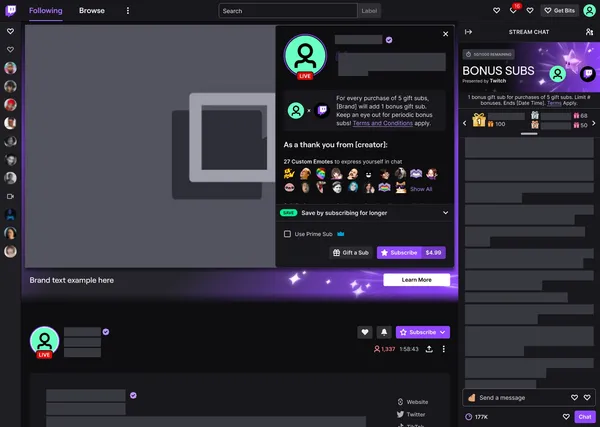Habillage de chaine sur l'interface twitch aux couleurs du sponsor